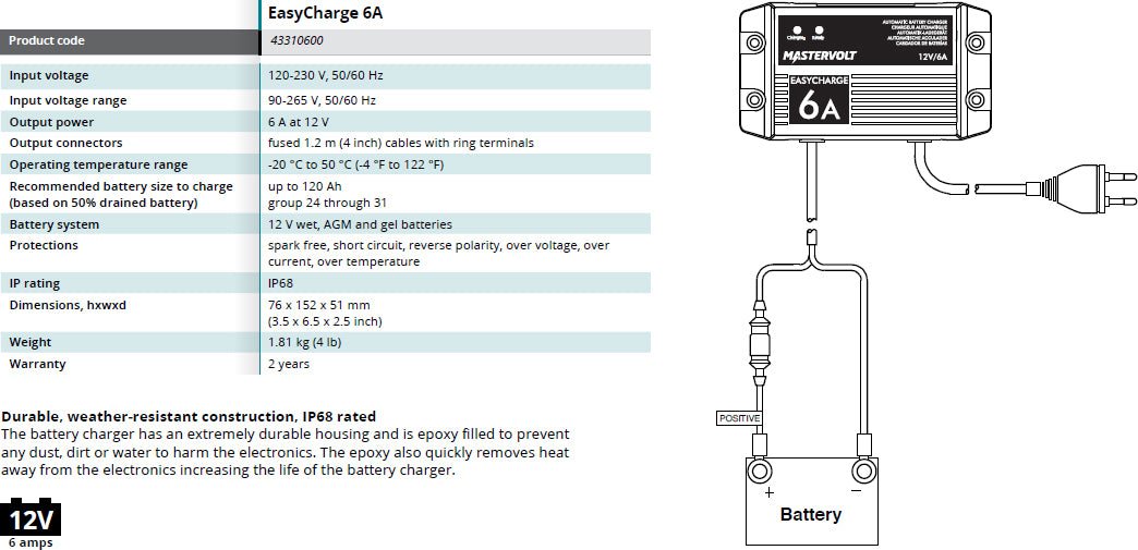 Mastervolt Batterilader EasyCharge 6A