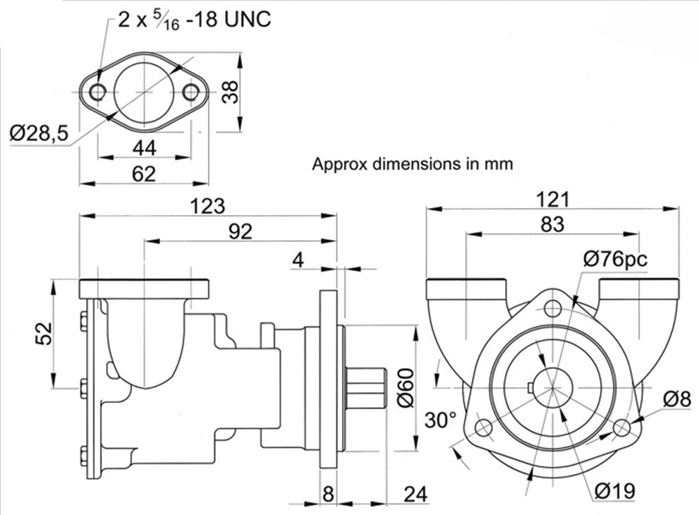 Jabsco Kjølevannspumpe m/ 1" flensporter