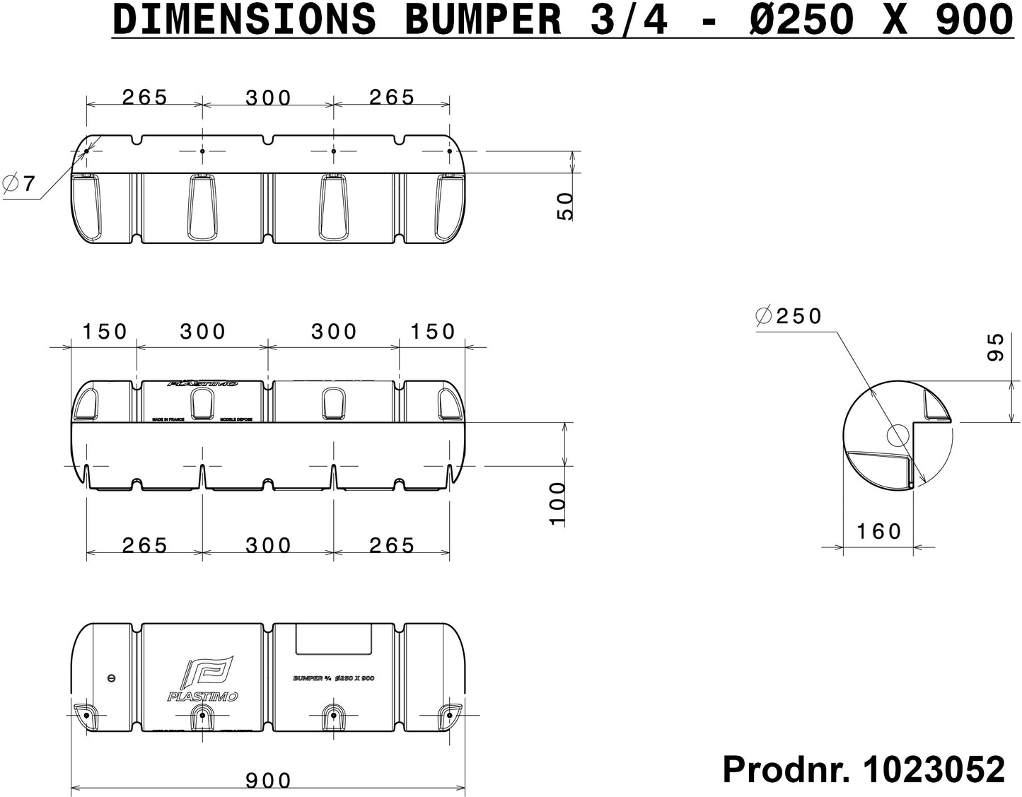 Bryggefender, luftfylt, 3/4