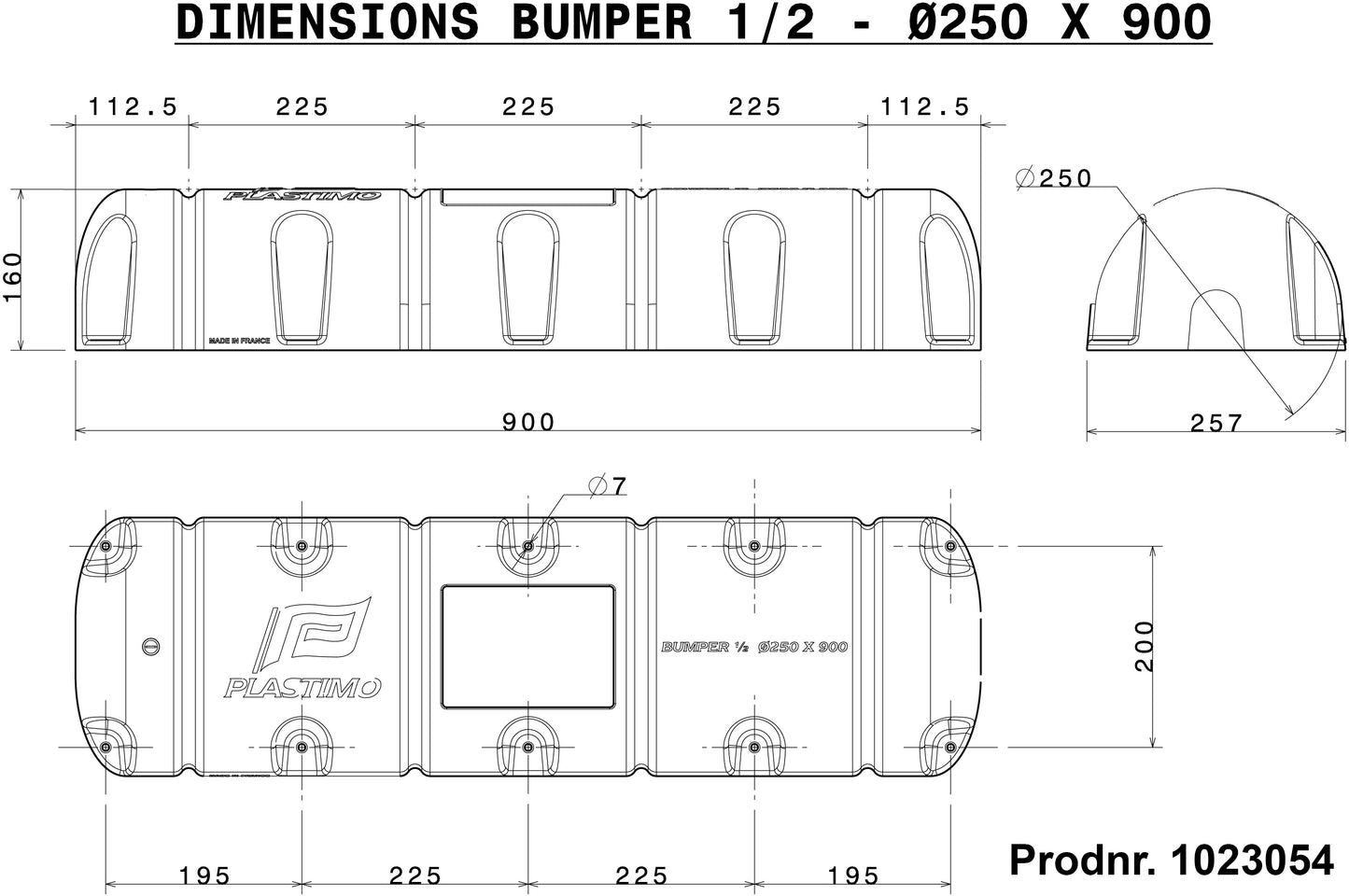 Bryggefender, luftfylt, 1/2