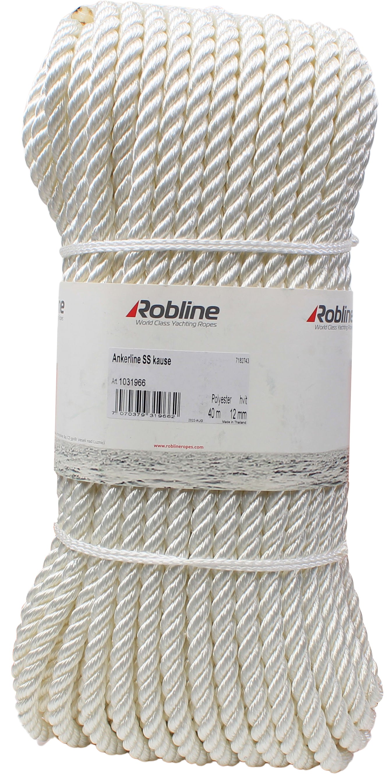 Robline 3-slått ankerline m/rustfri kause