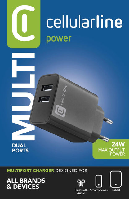 USB lader 220V med to porter 12W + 12W