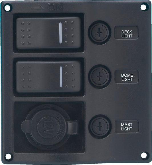 Sea-Dog Line Bryterpanel med aut.sikring, 12V uttak, sort
