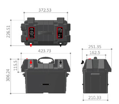 Batterikasse Powerbox med 12V og USB uttak