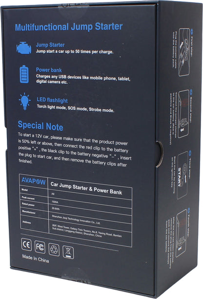 Avapow Jumpstarter A9 12V 1500 A 8000 mAh