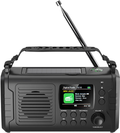 1852 Nødradio DAB+/FM Bluetooth med sveiv og solcellepanel