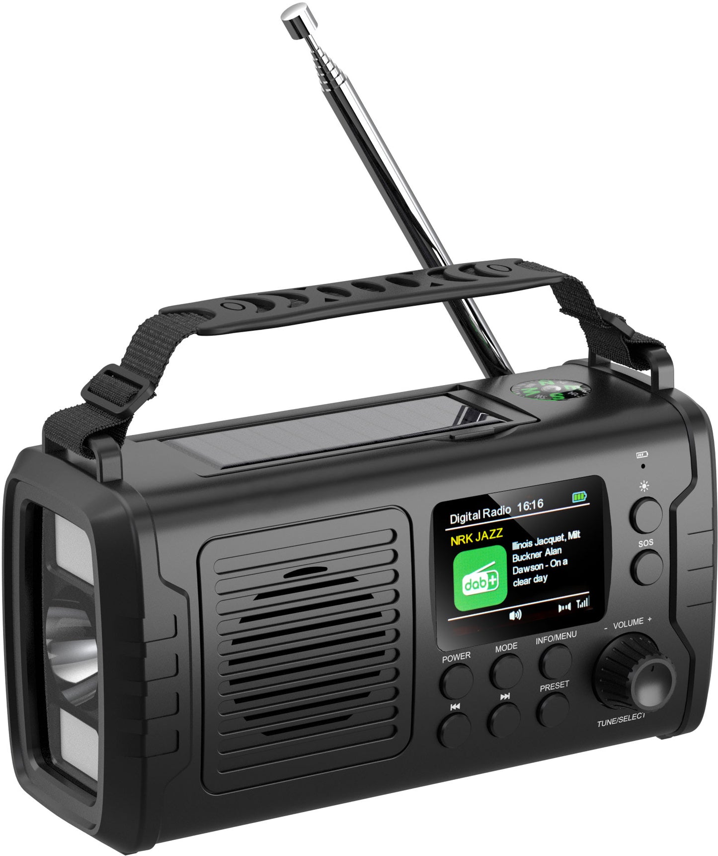 1852 Nødradio DAB+/FM Bluetooth med sveiv og solcellepanel