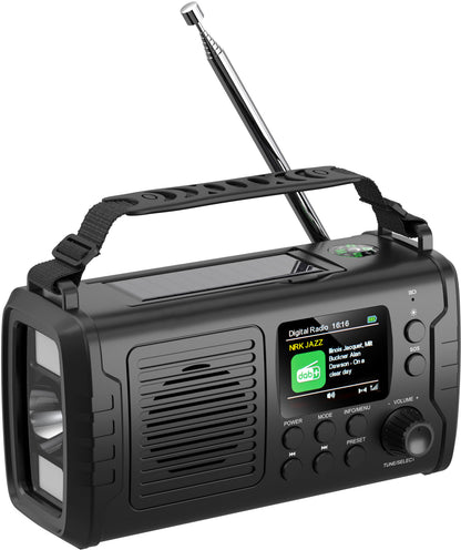1852 Nødradio DAB+/FM Bluetooth med sveiv og solcellepanel