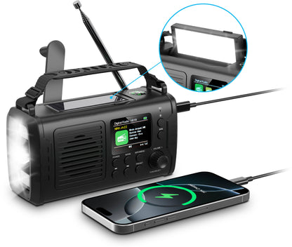 1852 Nødradio DAB+/FM Bluetooth med sveiv og solcellepanel