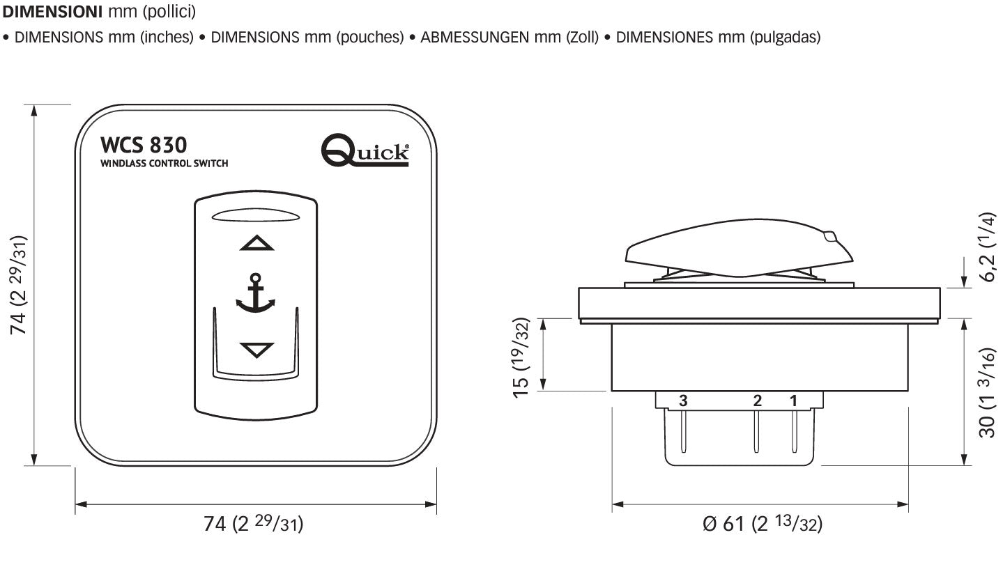 Quick WCS830 betjeningspanel for ankervinsj
